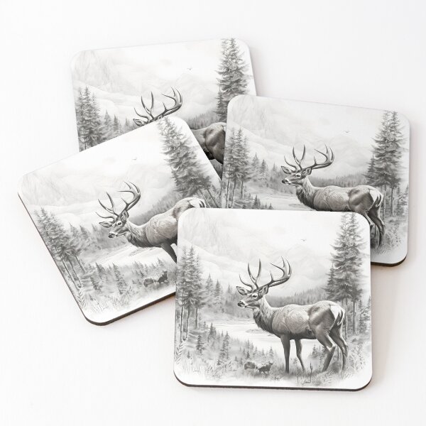 Item preview, Black and white deer pencil drawing designed and sold by Pencil-Art.