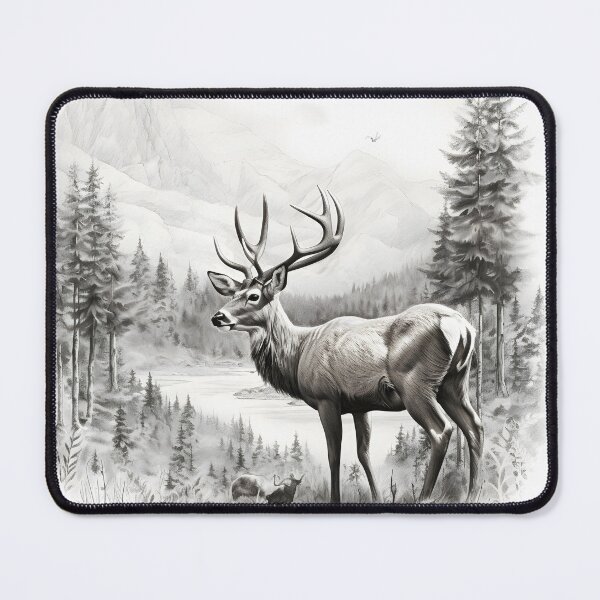 Item preview, Black and white deer pencil drawing designed and sold by Pencil-Art.