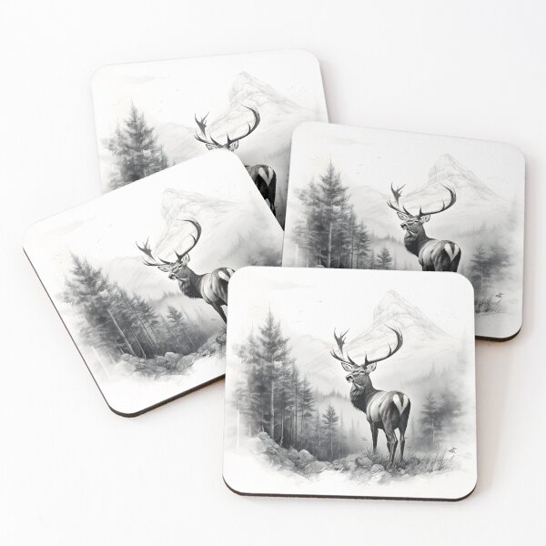 Item preview, Black and white deer pencil drawing designed and sold by Pencil-Art.
