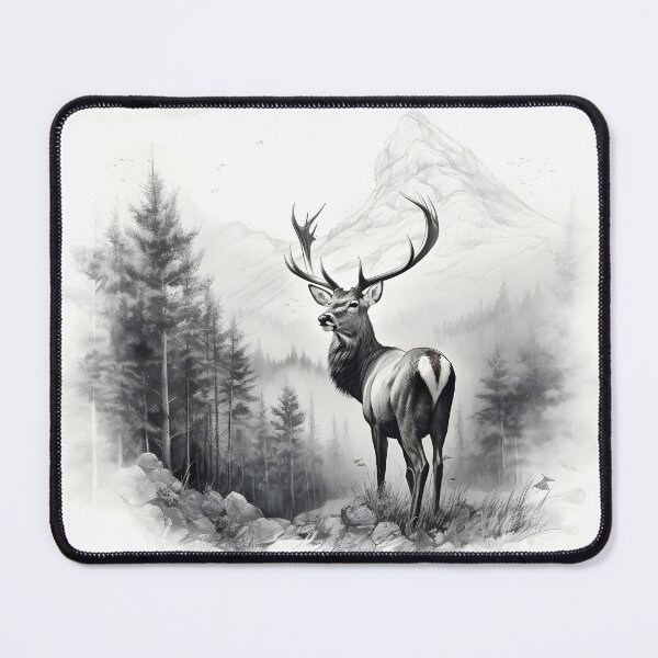 Item preview, Black and white deer pencil drawing designed and sold by Pencil-Art.