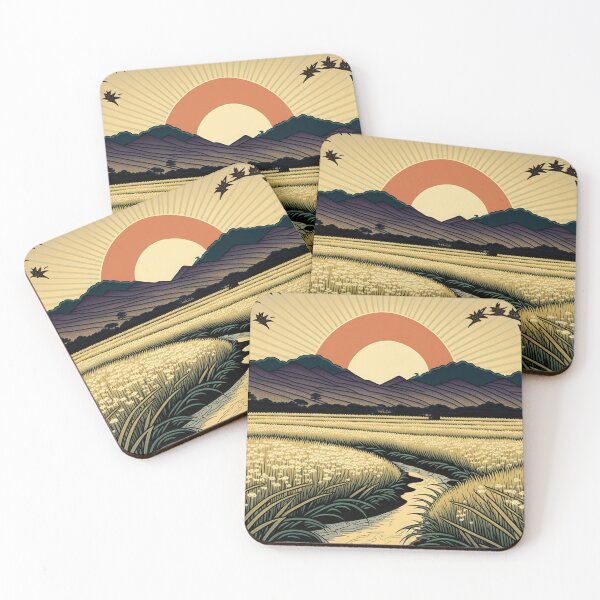 Item preview, Japanese Ricefields with the Rising Sun - Ukiyo-e Art designed and sold by AdamesArtStudio.