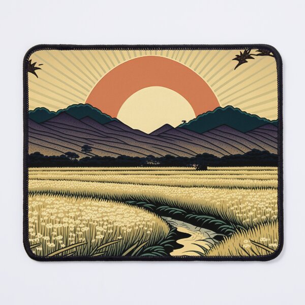 Item preview, Japanese Ricefields with the Rising Sun - Ukiyo-e Art designed and sold by AdamesArtStudio.