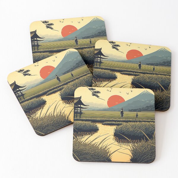 Item preview, Rising Sun in Japanese Ricefield Landscape - Woodblock Art designed and sold by AdamesArtStudio.