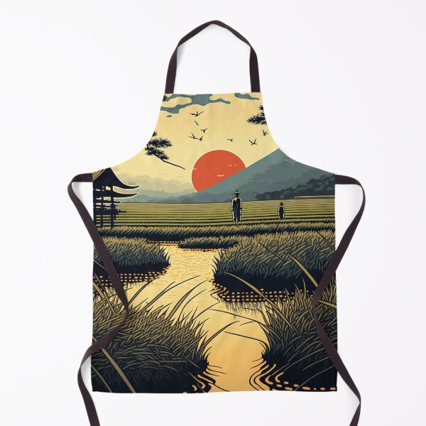 Item preview, Rising Sun in Japanese Ricefield Landscape - Woodblock Art designed and sold by AdamesArtStudio.