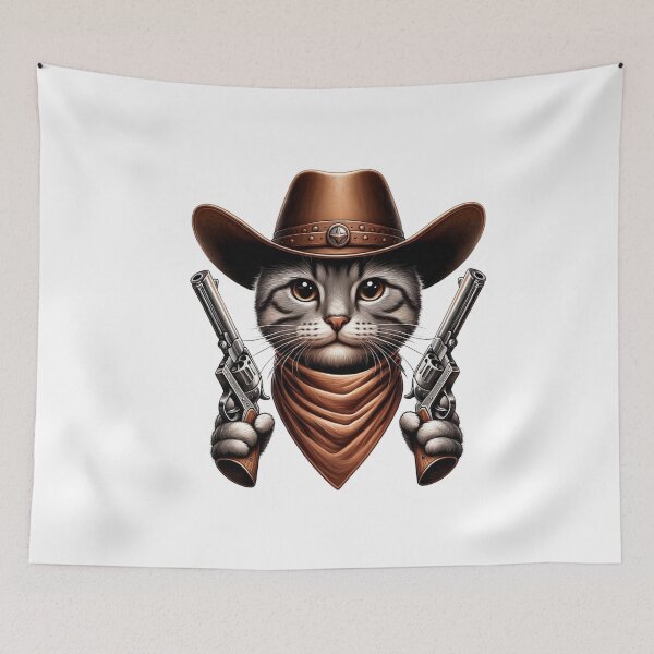 Item preview, Meow Meow Pow Pow - Funny Cowboy Cat T-Shirt Design designed and sold by BlueGoldArt.