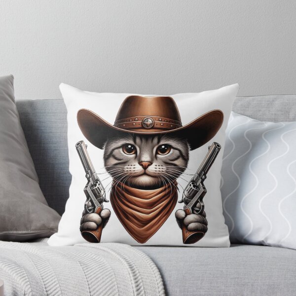 Artikelvorschau, Meow Meow Pow Pow - Lustiges Cowboy-Katzen-T-Shirt-Design entworfen und verkauft von BlueGoldArt.