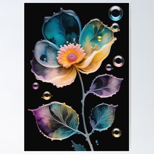 Item preview, Bubbles, in the shape of a flower with alcohol ink. designed and sold by aipaint.