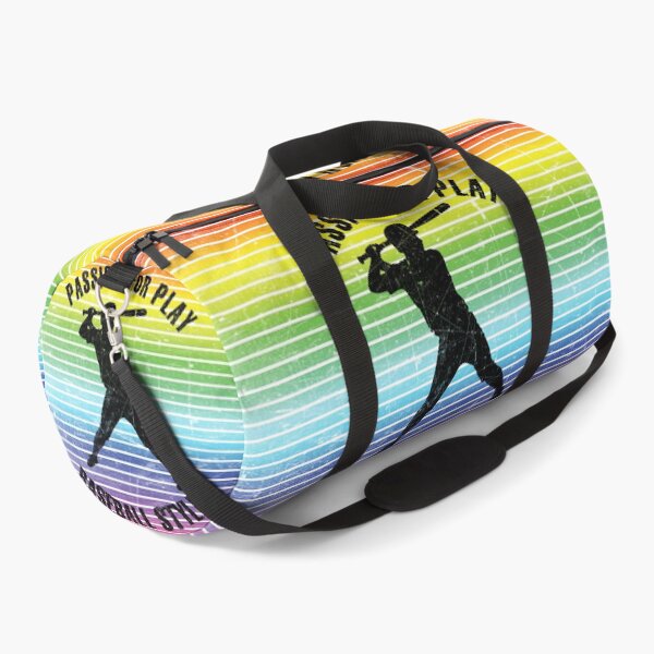 Item preview, Black silhouette of a man with a baseball bat against the background of rainbow stripes designed and sold by HarridanCreates.