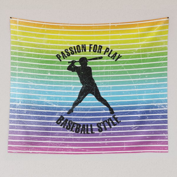 Item preview, Black silhouette of a man with a baseball bat against the background of rainbow stripes designed and sold by HarridanCreates.