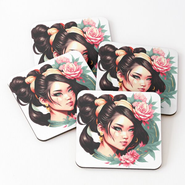 Item preview, Elegant Portrait of Asian Woman with Pink Flowers designed and sold by hyperVogue.