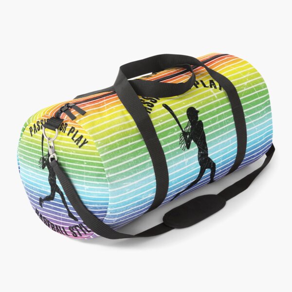 Item preview, Black silhouette of a woman with a baseball bat against the background of rainbow stripes designed and sold by HarridanCreates.