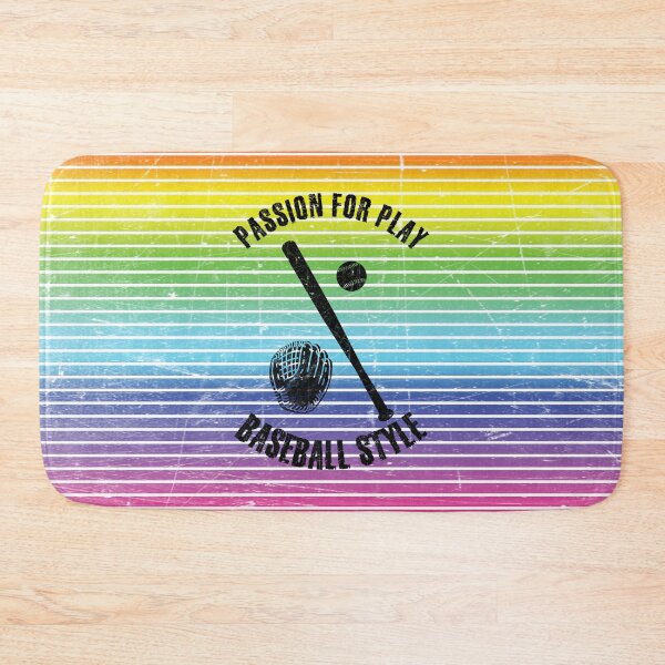 Item preview, Ball, glove and baseball bat against the background of rainbow stripes designed and sold by HarridanCreates.