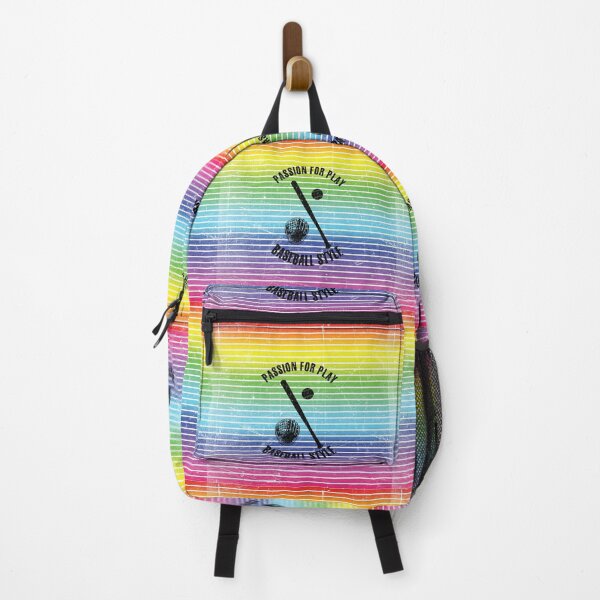 Item preview, Ball, glove and baseball bat against the background of rainbow stripes designed and sold by HarridanCreates.