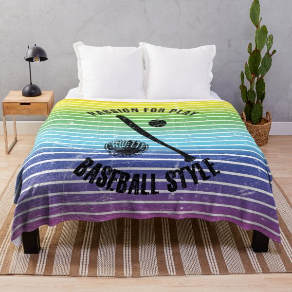 Item preview, Ball, glove and baseball bat against the background of rainbow stripes designed and sold by HarridanCreates.