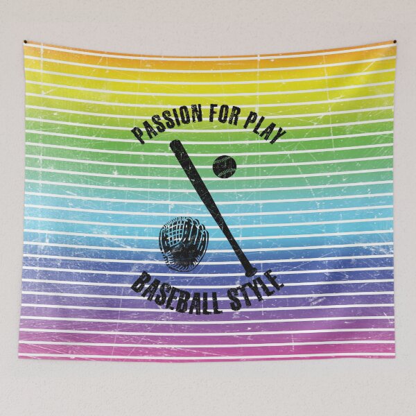 Item preview, Ball, glove and baseball bat against the background of rainbow stripes designed and sold by HarridanCreates.