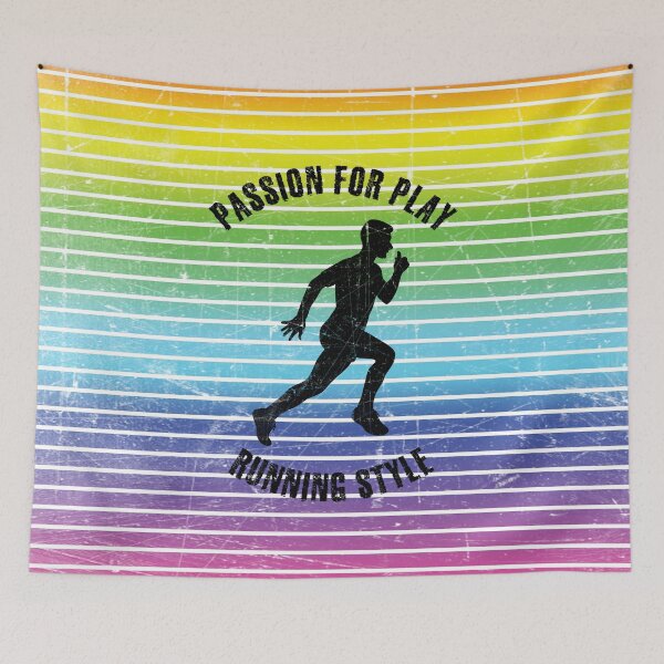 Item preview, Black silhouette of a running man against the background of rainbow stripes designed and sold by HarridanCreates.