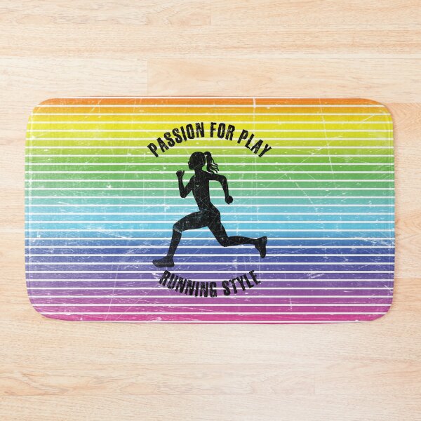 Item preview, Black silhouette of a running woman against the background of rainbow stripes designed and sold by HarridanCreates.