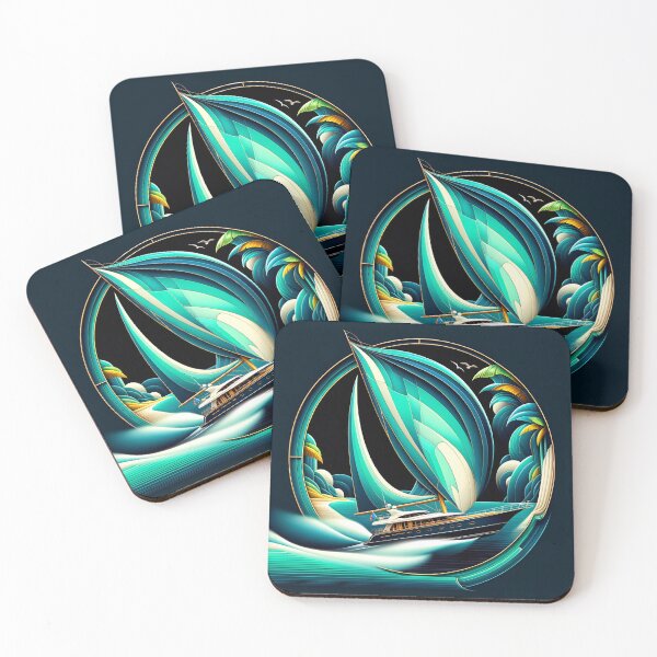 Item preview, Turquoise Yacht: Windswept Isles in Art Deco designed and sold by ByDigitalDream.