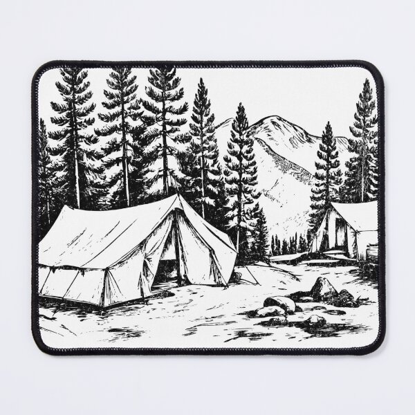 Item preview, Camping Vibes - Black and White Campsite in Mountains designed and sold by greenwhite25.