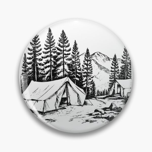 Item preview, Camping Vibes - Black and White Campsite in Mountains designed and sold by greenwhite25.