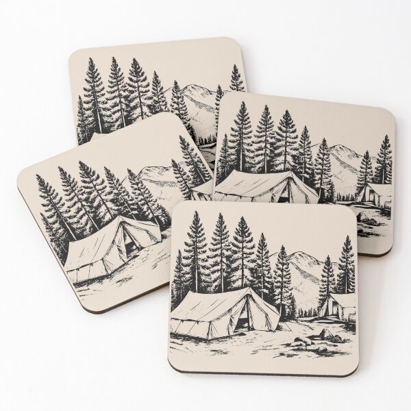 Item preview, Camping Vibes - Black and White Campsite in Mountains designed and sold by greenwhite25.