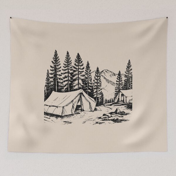Item preview, Camping Vibes - Black and White Campsite in Mountains designed and sold by greenwhite25.