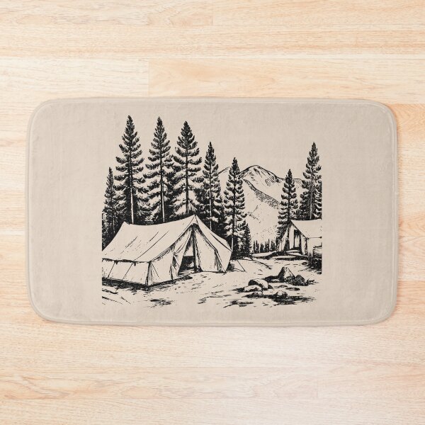 Item preview, Camping Vibes - Black and White Campsite in Mountains designed and sold by greenwhite25.
