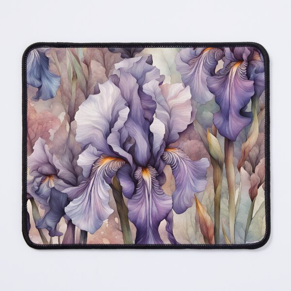 Item preview, Purple Iris Flowers Pastel Watercolor Painting designed and sold by ShaViArt.