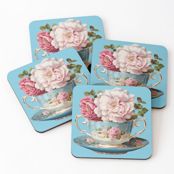 Item preview, Vintage tea cup with beautiful flowers pastel blue designed and sold by Chomchol.