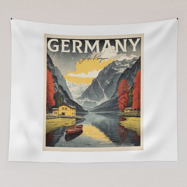 Item preview, Germany Lake Konigssee Rainy Night Vintage Travel Poster designed and sold by TravelersGems.
