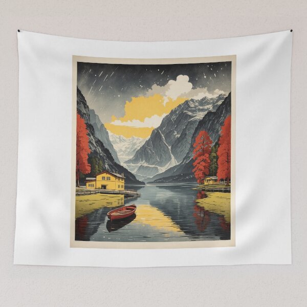 Item preview, Germany Lake Konigssee Rainy Night Vintage Travel Poster Art designed and sold by TravelersGems.