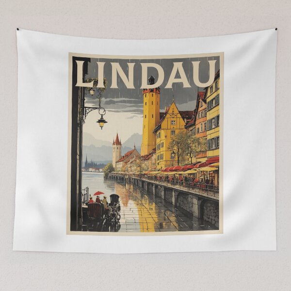 Item preview, Lindau Germany Rainy Night Vintage Travel Poster Art designed and sold by TravelersGems.