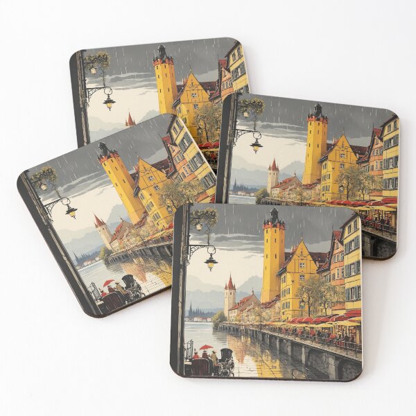 Item preview, Lindau Germany Rainy Night Vintage Travel Poster designed and sold by TravelersGems.