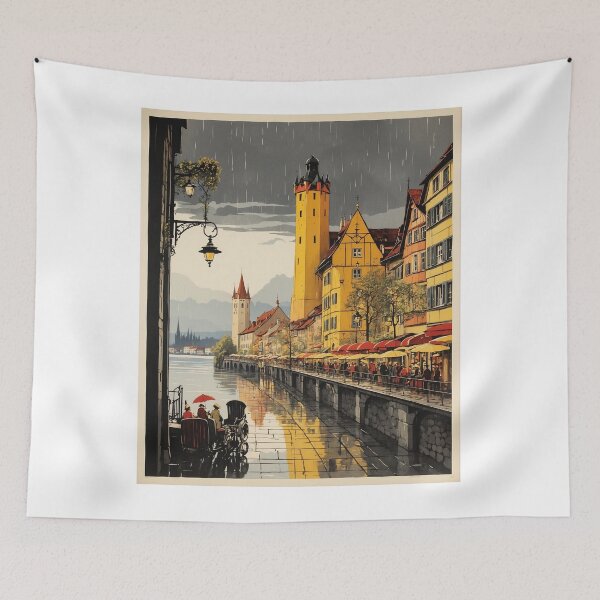 Item preview, Lindau Germany Rainy Night Vintage Travel Poster designed and sold by TravelersGems.