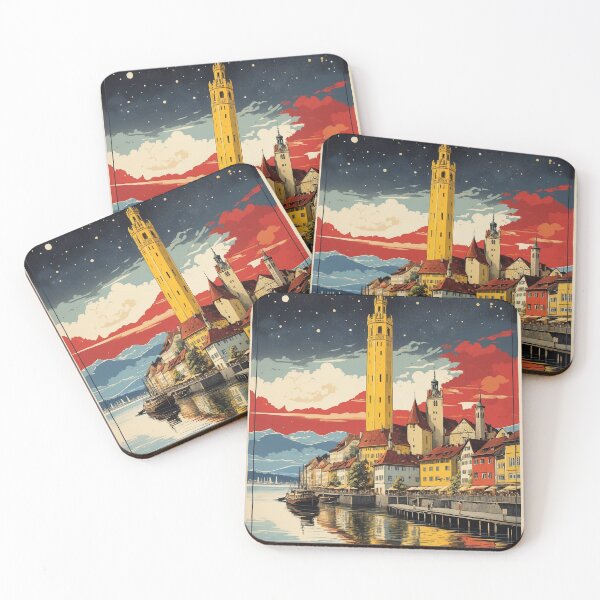 Item preview, Lindau Germany Starry Night Vintage Travel Poster Art designed and sold by TravelersGems.