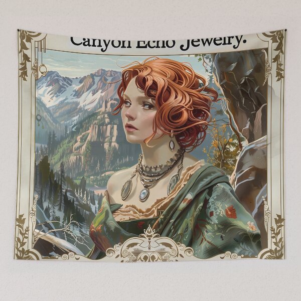 Item preview, Elegant Wilderness: Art Nouveau Inspired Jewelry Ad with Majestic Canyon Backdrop designed and sold by David Balzen.