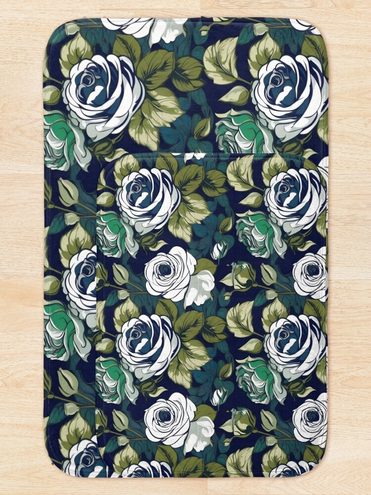 Thumbnail 5 of 6, Bath Mat, Baroque Inspired White Roses designed and sold by DesignsByPrnces.
