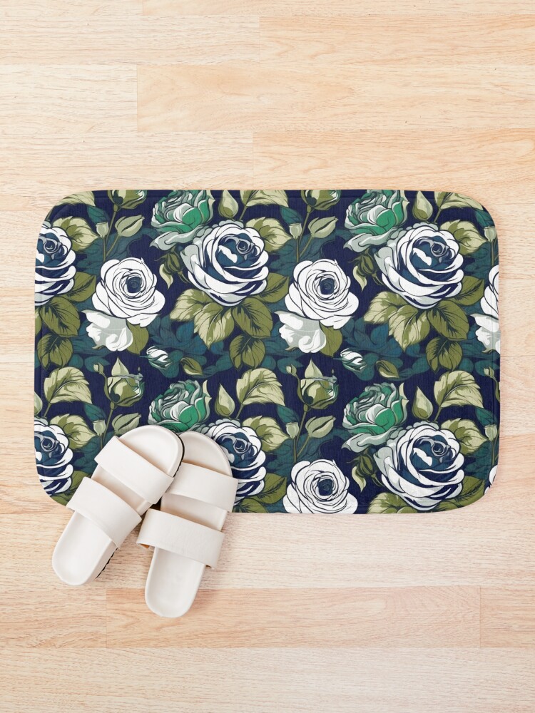 Thumbnail 1 of 6, Bath Mat, Baroque Inspired White Roses designed and sold by DesignsByPrnces.