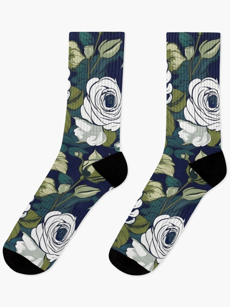 Thumbnail 1 of 5, Socks, Baroque Inspired White Roses designed and sold by DesignsByPrnces.