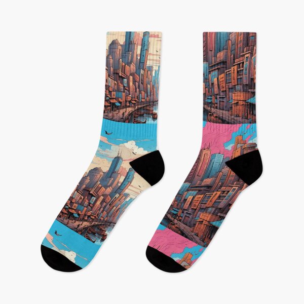 Item preview, Sunset Hues over Technicolor Urban Dreamscape designed and sold by ArtComixHaven.