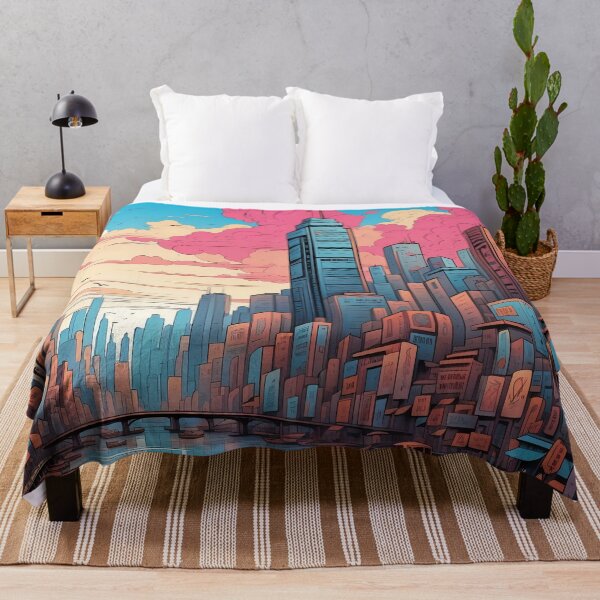 Item preview, Sunset Hues over Technicolor Urban Dreamscape designed and sold by ArtComixHaven.