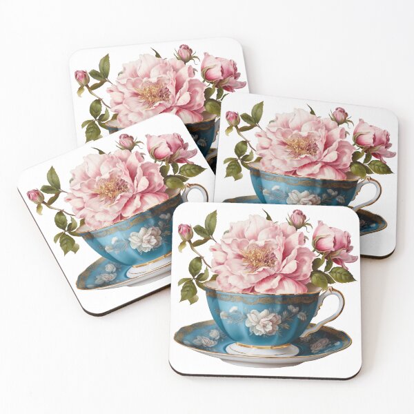 Item preview, Vintage pastel blue tea cup with beautiful flowers. designed and sold by Chomchol.