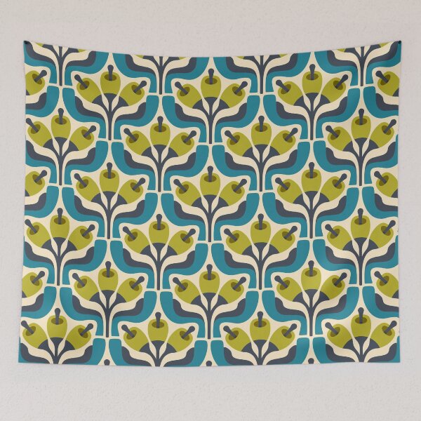 Item preview, KF 0209 B - Vintage Retro 70s Pattern in Green Blue designed and sold by KhakiFinch.