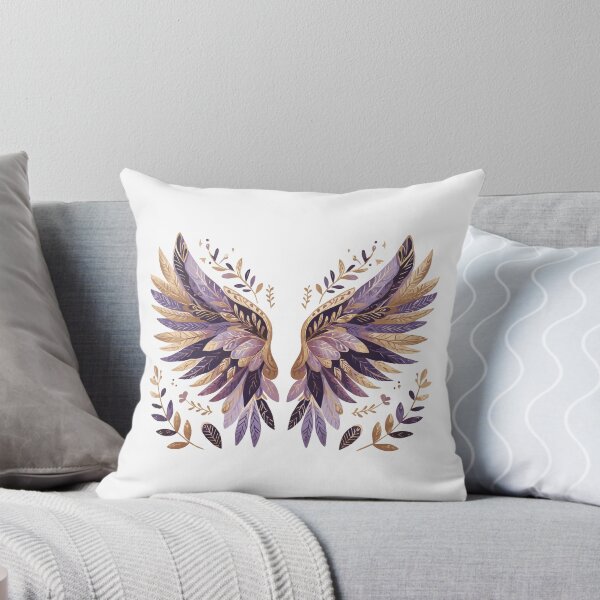 Angel Wings Purple and Gold Throw Pillow