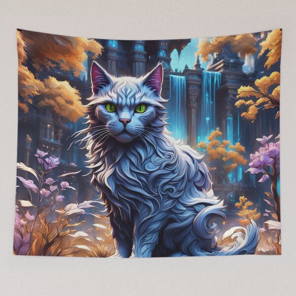 Item preview, A Wild Cat Near a Waterfall Building in Nature designed and sold by MoriFantasy.