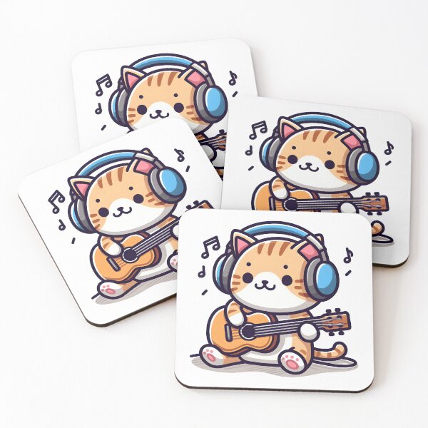 Item preview, Kawaii Cat With Headphones Playing Guitar designed and sold by CanvasCutie.