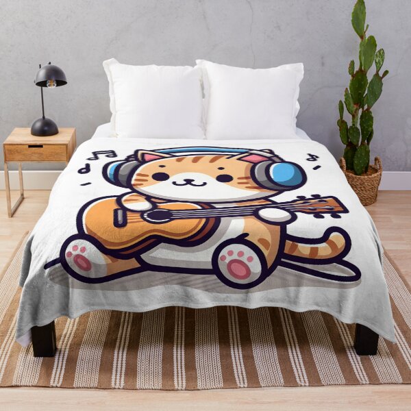 Item preview, Kawaii Cat With Headphones Playing Guitar designed and sold by CanvasCutie.
