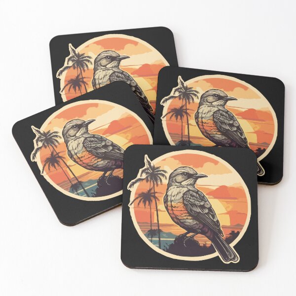 Item preview, Vintage Retro Sunset Mockingbird Wild Bird Nerd Enthusiast Illustration Design designed and sold by Imma4art ⭐⭐⭐⭐⭐.