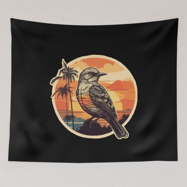Item preview, Vintage Retro Sunset Mockingbird Wild Bird Nerd Enthusiast Illustration Design designed and sold by Imma4art ⭐⭐⭐⭐⭐.