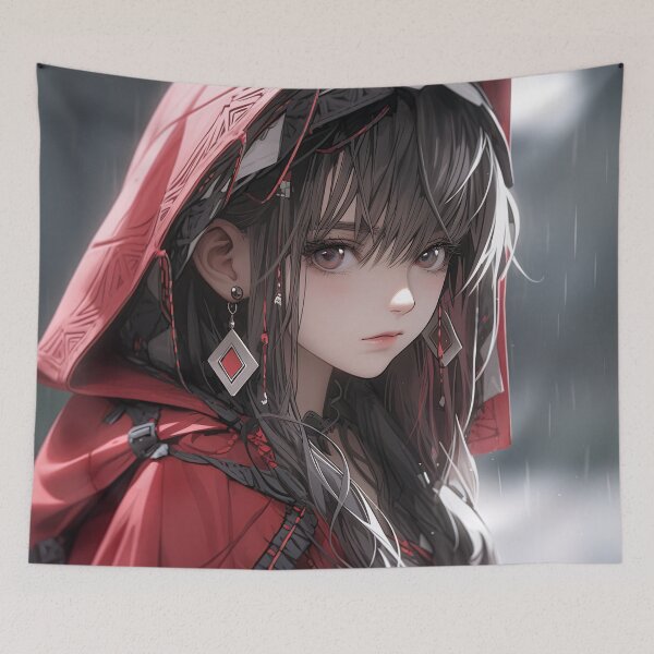 Item preview, Red Hooded Rain Soaked Anime Girl designed and sold by bubblegoth.